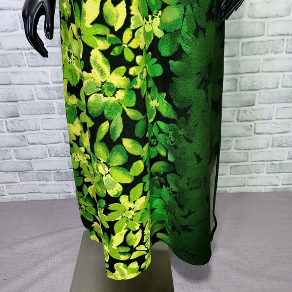 Bob Mackie Womens XSP Green Ombre Floral‎ Crepe Midi Casual Beach Vacay Dress - Picture 3 of 10